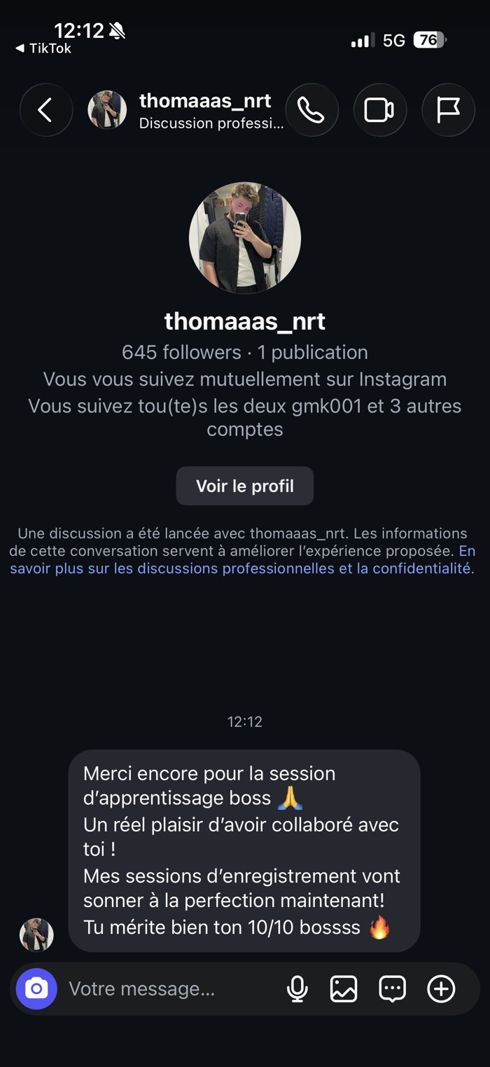 Avis de Thomas sur Instagram